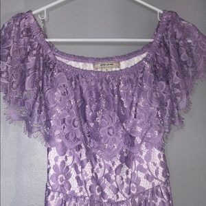 Adam Levine off the shoulder purple dress